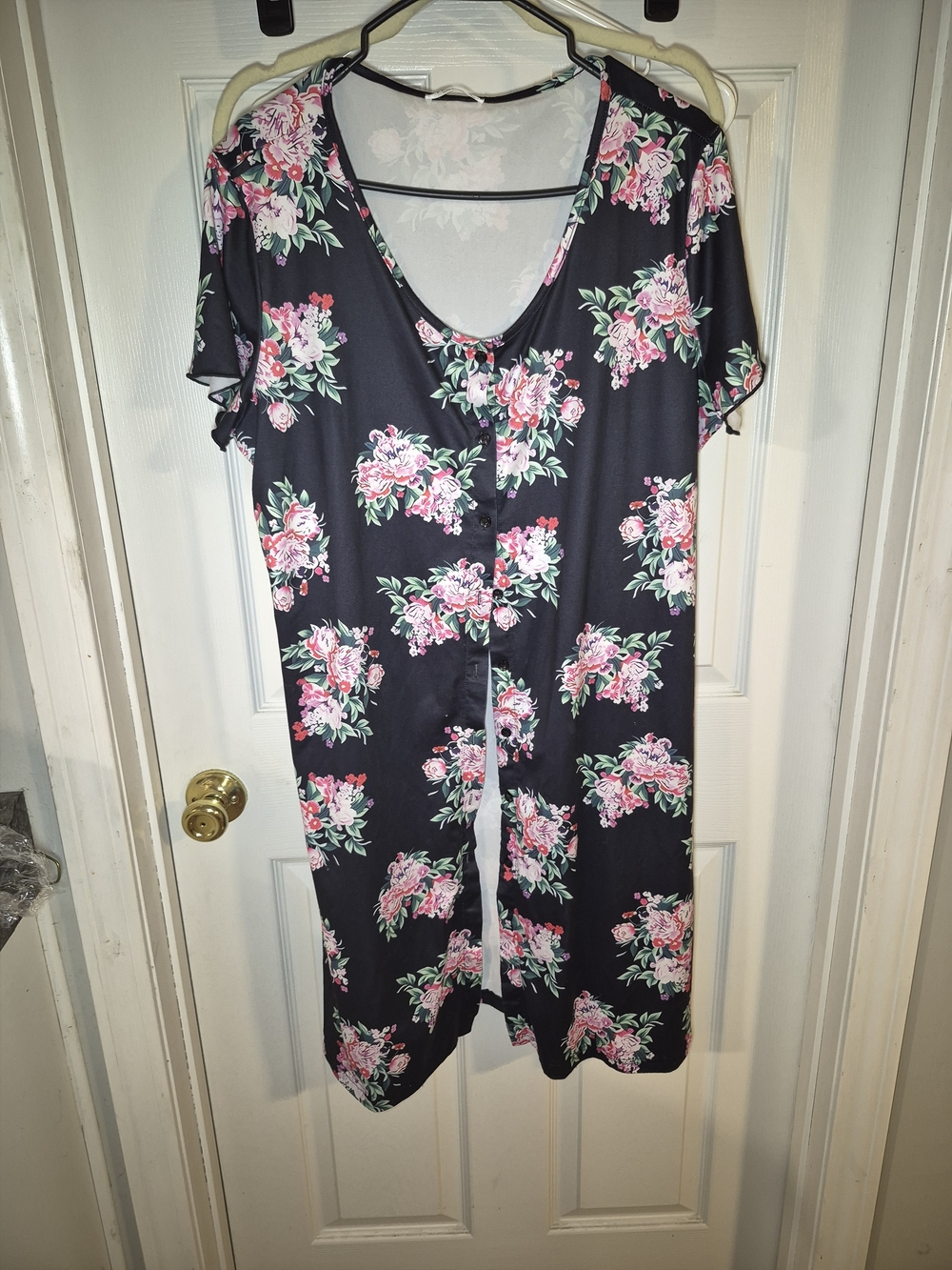Floral Midi Dress with Pink Floral Print on Black